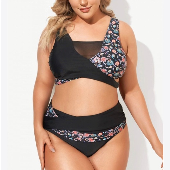 NWT Flattering and comfortable Meet Curve High Waist Mesh Bikini black floral - Picture 1 of 11